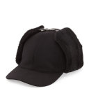 Wool and Shearling Trapper Baseball Cap, Black