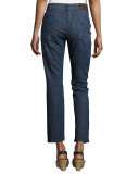 Paisley Straight-Leg Ankle Jeans, Blue