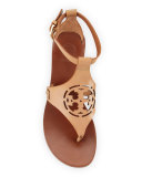 Zoey Leather Logo Wedge Sandal, Sand
