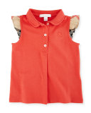 Mini Tia Sleeveless Pique Polo Shirt, Red, Size 12M-3