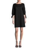 Elaina Tie-Sleeve Stretch-Cotton Shift Dress, Black