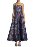 Floral-Burst Strapless Bustier Ball Gown, Lavender Multi