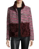 Boxy Tweed & Shearling Coat Fur