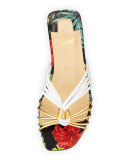 O Novt Knotted Flat Red Sole Slide Sandal, Black/Multi