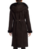 Hooded Shearling Belted Coat