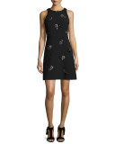 sleeveless embellished ponte dress, black