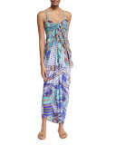 Printed Tie-Front Silk Coverup, Divinity Dance