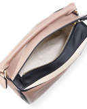 Puzzle Colorblock Leather Satchel Bag, Hazelnut/Black/Ivory