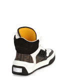 Tank Zucca-Print Leather High-Top Sneaker, White/Blue/Brown