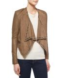 Grommet-Detail Draped Leather Jacket