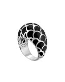 Naga Silver Enamel Dome Ring with Black Enamel, Size 7