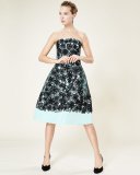 Strapless Floral Fit-&-Flare Dress, Seafoam/Black