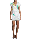 Chloe Short-Sleeve Floral-Print Dress, Green/Multi