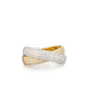 18K White & Yellow Gold Crisscross Ring with Pavé Diamonds, Size 6.75