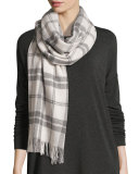 Soft Wool/Cashmere Plaid Scarf, Ash