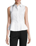Laced-Waist Peplum Sleeveless Blouse, Bleach
