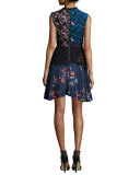 Nina Floral-Lace Pleated Mini Dress