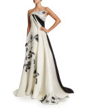 Strapless Black-Rose Gazar Gown, Black/White