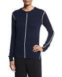 Long-Sleeve Crewneck Cashmere Sweater, Midnight