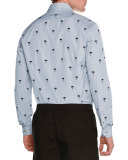 Embroidered Palm Tree-Print Shirt, Navy