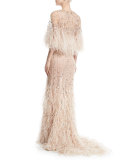 Beaded Ostrich Feather Gown, Blush