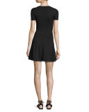 Short-Sleeve Intarsia Dress, Black/Multi