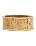 Rock and Diamond Wide 18K Yellow Gold Bangle Bracelet