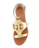Zoey Leather Logo Flat Sandal, Gold
