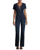 Le Jumpsuit Lace-Up Denim Jumpsuit, Indigo