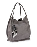 Medium Nubuck Leather Tote Bag, Heather Gray