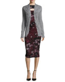 Long Crochet-Trim Wool Cardigan, Chrome