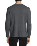 Jersey Mix-Stitch Long-Sleeve Henley T-Shirt, Heather Carbon