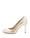 Ashby Leather Almond-Toe Pump, Pale Gold