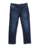 Faded Stretch Straight-Leg Jeans, Blue, Size 3-6