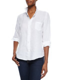 Long-Sleeve Linen Blouse, White