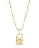 14k Gold Diamond Lock Pendant Necklace