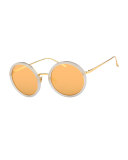 Trimmed Round Mirrored Sunglasses, Smoke/Yellow Gold