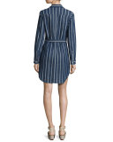 Striped Denim Belted Shirtdress, Indigo