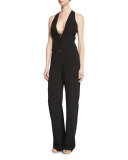 Sleeveless Lace-Up V-Neck Jumpsuit, Black