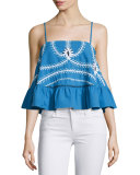 Sumatra Embroidered A-Line Top, Periwinkle