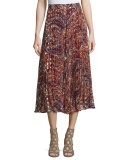 Silk Sunburst Flare Midi Skirt, Kennedy Metallic