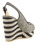Prova Striped Slingback Wedge Sandal, Beige/Black