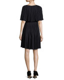 pleated cape dress, black