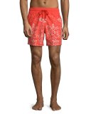 Moorea Bubbles Turtles Printed Swim Trunks, Red