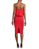 Strapless Popover Midi Dress, Scarlet