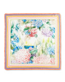 Silk Square Hydrangea Scarf, Multicolor