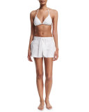 Aquila Embroidered Shorts W/Waist Tie, White