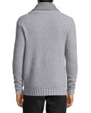 Neiman Marcus Cashmere by Billy Reid Shawl-Collar Textured Sweater, Gray