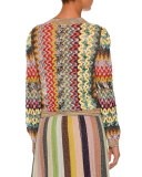 Banded-Trim V-Neck Pullover Sweater, Multi