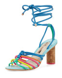 Copacabana Strappy Mid-Heel Sandal, Blue/Multi